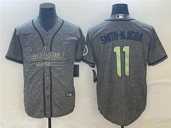 Men's Seattle Seahawks #11 Jaxon Smith-Njigba Gray With Patch Cool Base Stitched Baseball Jersey